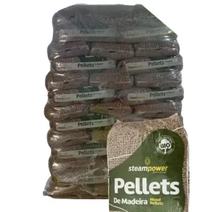 Palé de 65 sacos de pellets de madera ENplus Steampower – Calefacción eficiente y sostenible