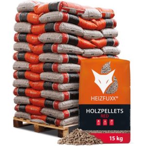65 Sacos de Pellets de Madera Dura Heizfuxx Red ENplus A1 de 15 kg – 975 kg para una calefacción eficiente