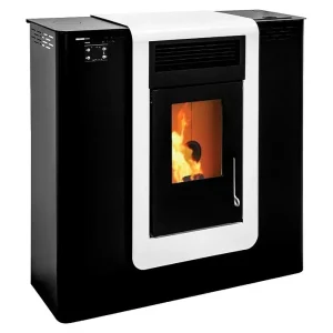 Estufa de Pellets 9,28–11,5 kW – Calefacción para 188 m³, Bajo Consumo y Diseño Elegante en Blanco y Negro