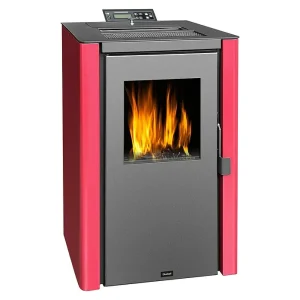 Estufa de Pellets Estanca Yassur 6–7 kW – Calefacción Eficiente para 150 m³, Color Rojo y Antracita